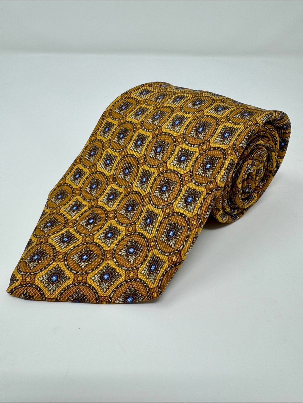 Robert Talbott Best of Class Vintage Tie Gold Brown Blue 60”